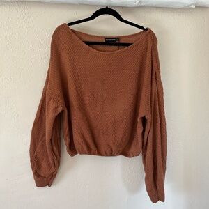 PrettyLittleThing | New Cinnamon Brown Cropped Boat Neck Sweater, Large